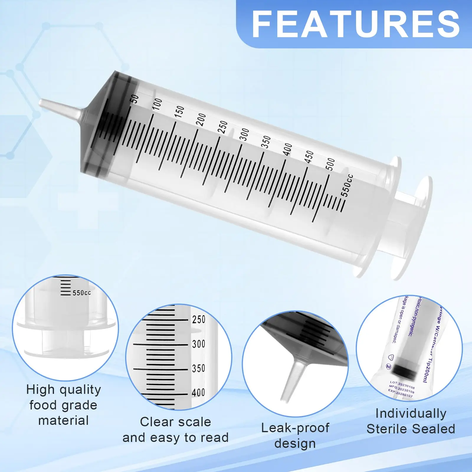 Large Capacity Industrial Plastic Dispensing Syringe Large Syringe Pumping Oil Needle Tube Feeding Enema Glue Dispenser 60/500ml