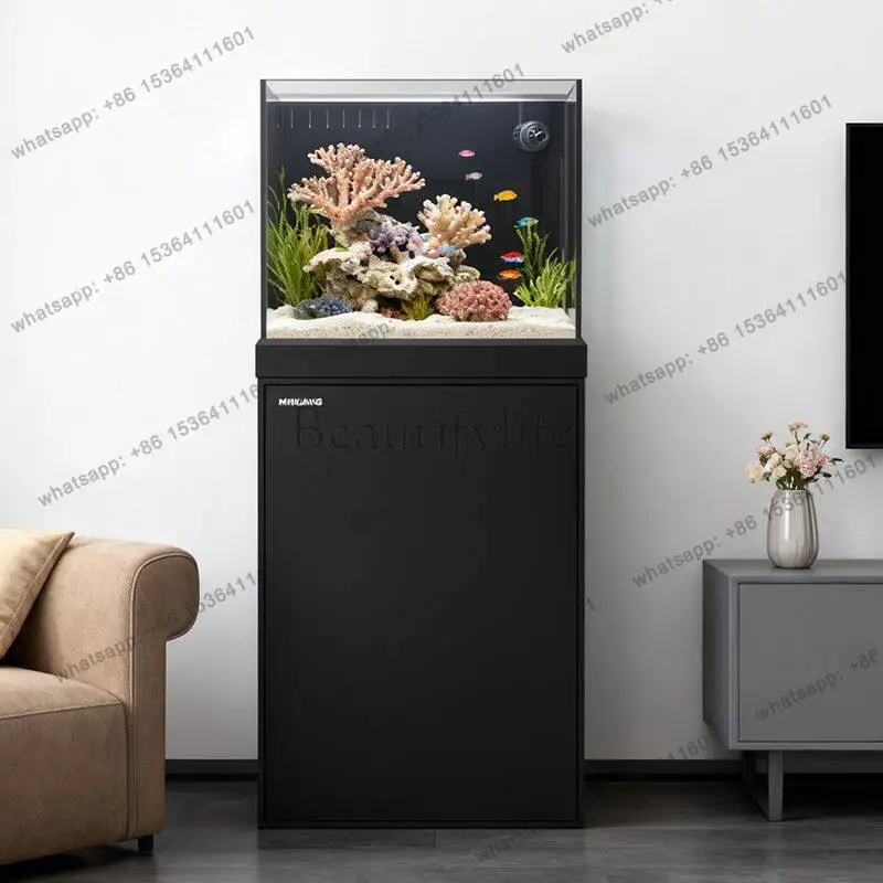 9New ultra-white glass fish tank floor-to-ceiling household living room aquarium simple lazy square tank bottom filter