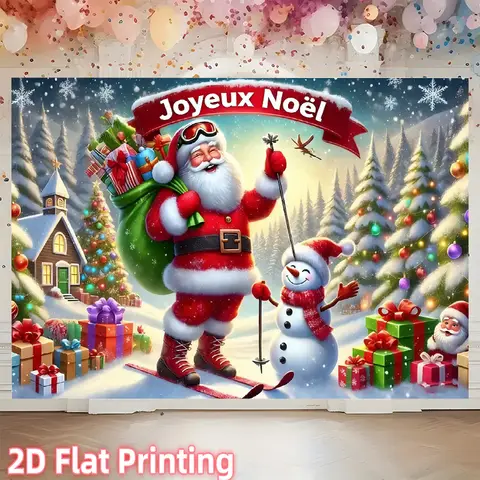 1 piece, French Merry Christmas banner - bilingual English and French "Joyeux No ë l&Happy Christmas" text, Christmas decoration