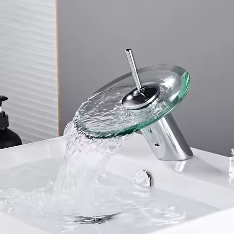 Bathroom Faucets Household Wash Basin Sink Taps Colorful Glass Waterfall Faucet Chrome Single Lever Mixer Tap Deck Mounted
