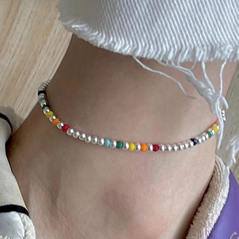 FOXANRY Multicolor Bead Chain Elastic Anklet for Women Couples Summer New Trendy Elegant  Holiday Beach Party Accessories Gifts