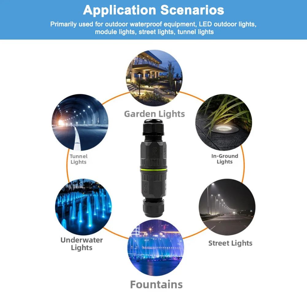 Outdoor Cable Black IP68 Connector UV-resistant PA66 Material ABS PA66 Construction Screwless Design Outdoor Use