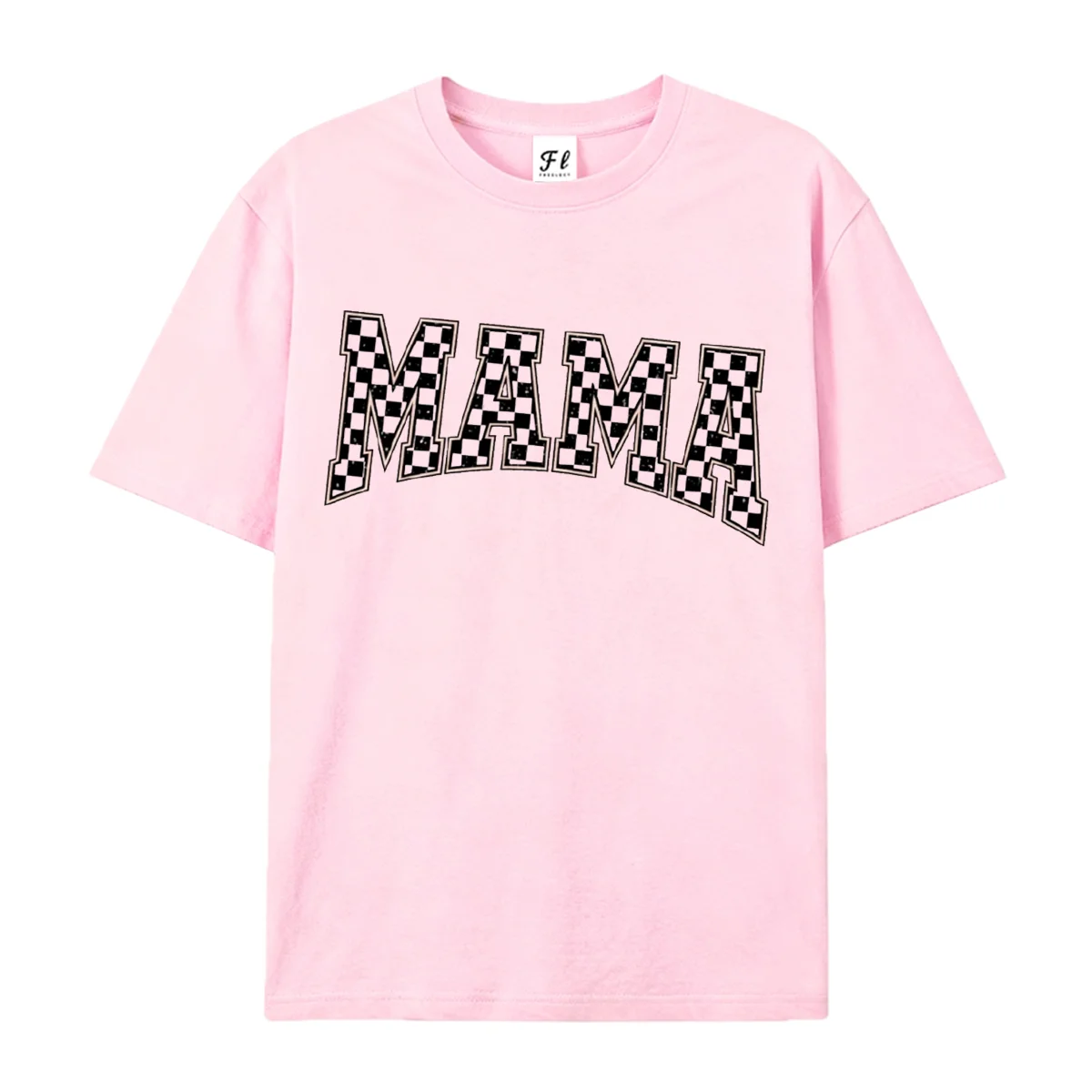 Ladies Casual Short Sleeve T‑Shirt Retro Checkerboard MAMA Varsity Letter Graphic Print O Neck Mother Day Gift Daily Wear Tops