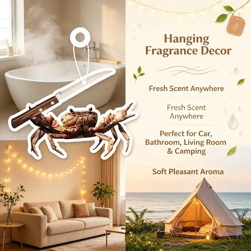 Car Air Freshener Funny Crab With Knife Hanging Scent Card for Car Interior Decor Rearview Mirror Ornament Gift