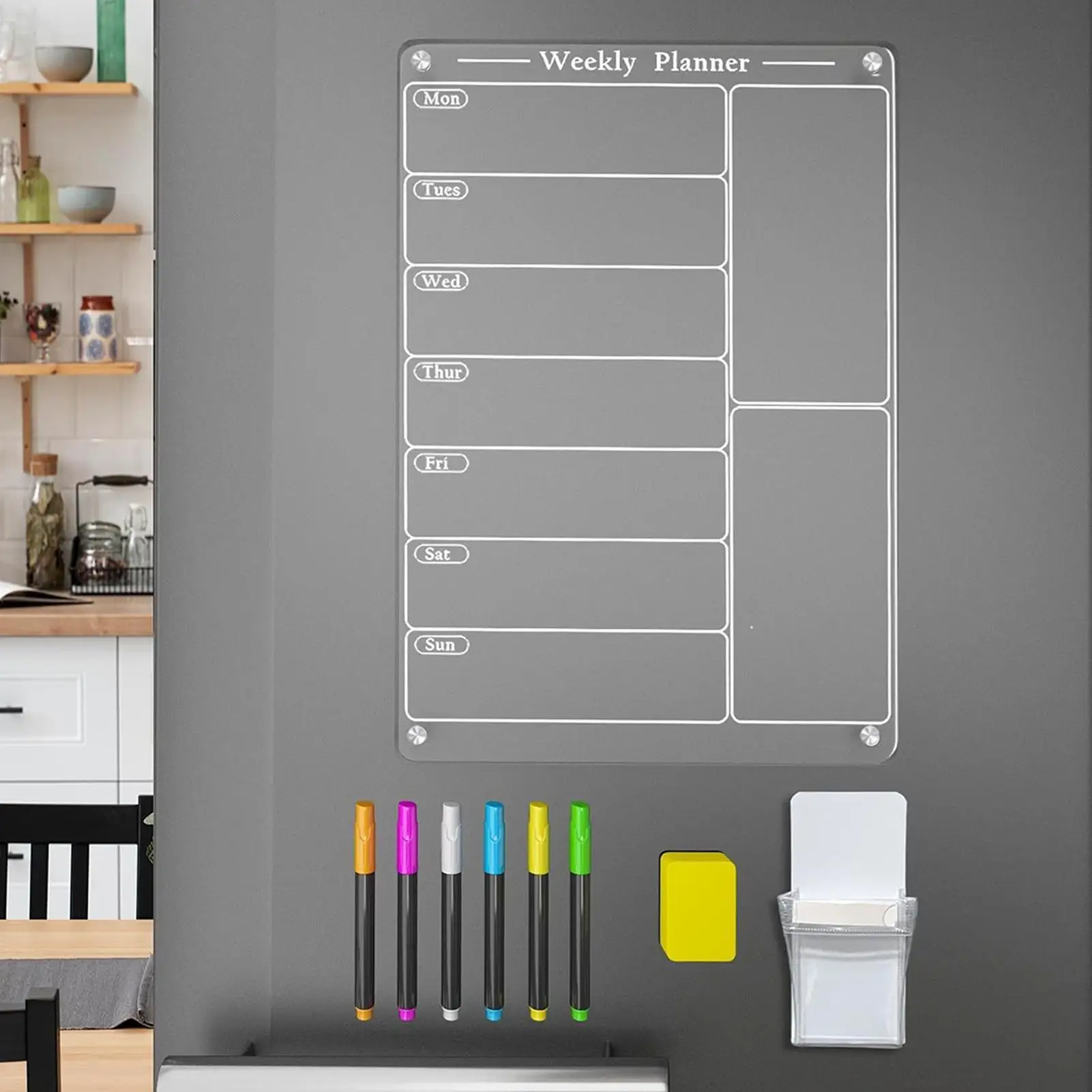 weekly-planner-for-fridge-magnetic-planner-with-pen-holder-6-highlighters-reusable-acrylic-meal-calendar-set-for-kitchen