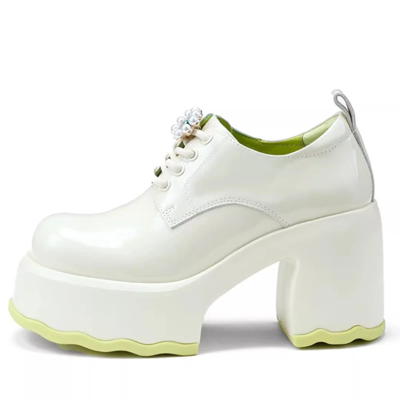 Genuine Leather Women's Loafers Shoes Waterproof Thick Soled Height Increasing Shoes Comfortable Breathable White Leather Shoes