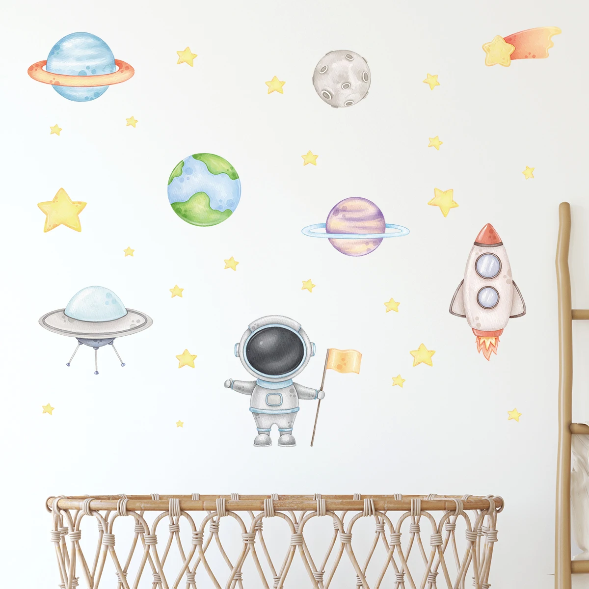 Cartoon Planet Rocket Astronaut Wall Stickers for Children Room Kids Room Decoration Baby Bedroom Decor for House Wall Decals