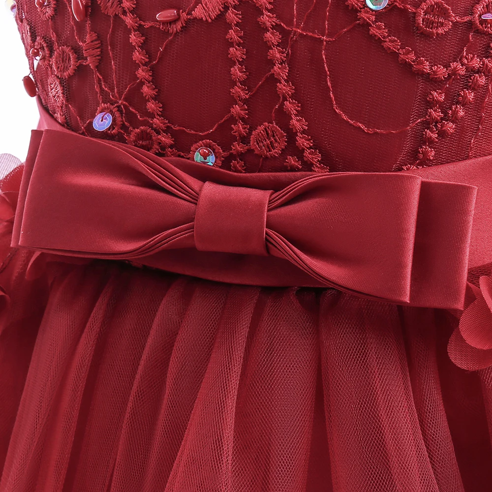 Elegant Flower Trailing Girls Party Dress Christmas Costume Tulle Bow Wedding Princess Dresses Girl Birthday Bridesmaids Evening
