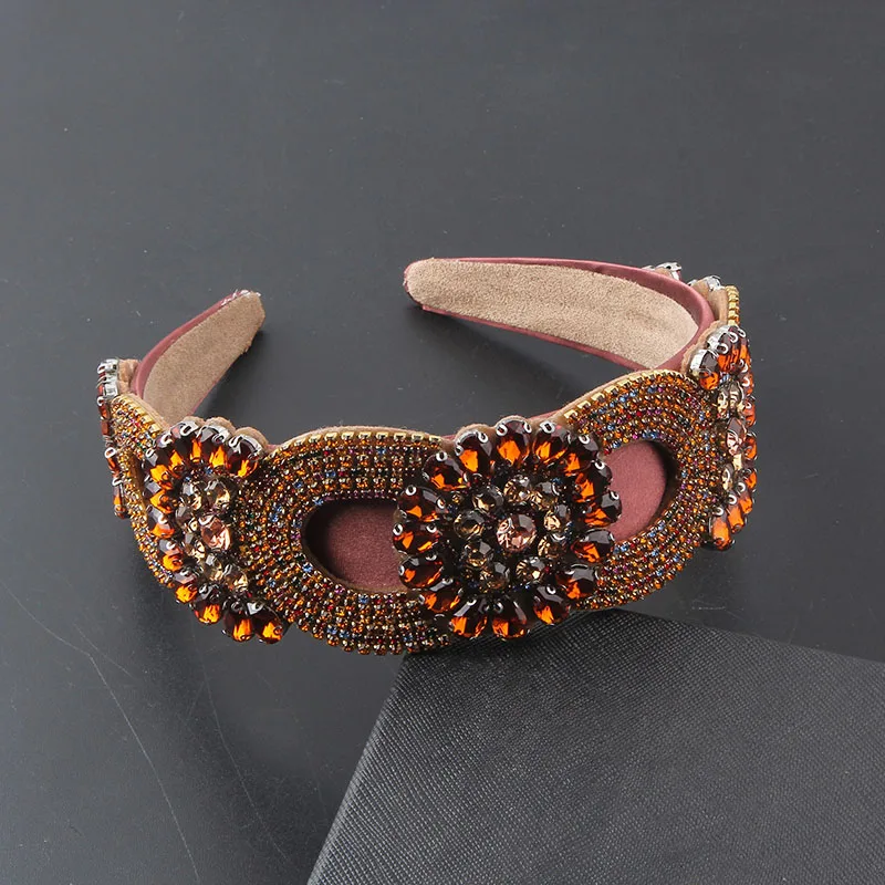 New fashion baroque inlaid rhinestone color geometric headband ladies prom catwalk gift hair accessories headwear 938