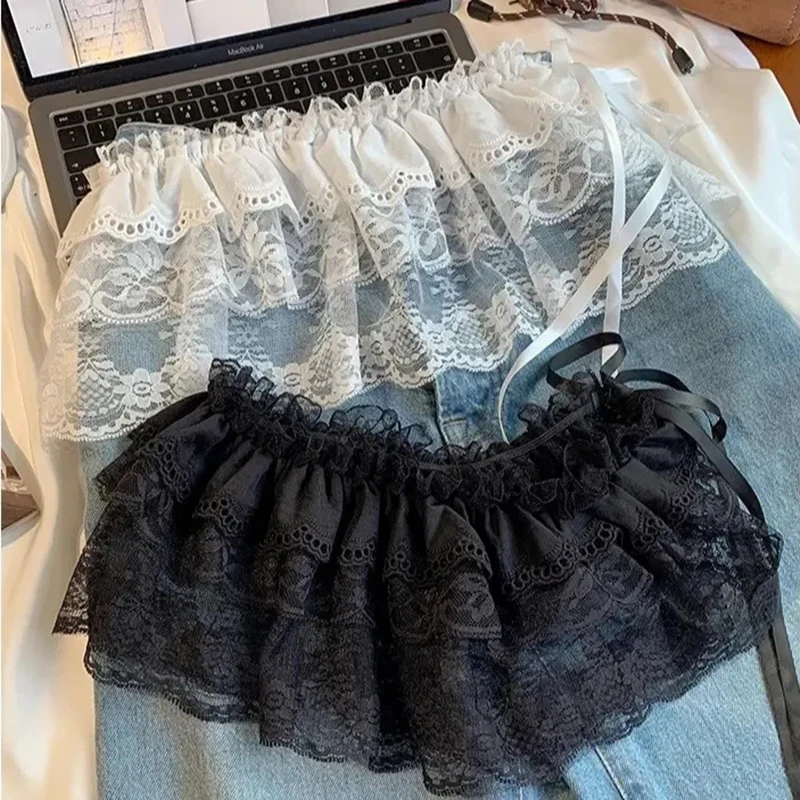 

2026 Spring Summer Women Y2K Korean Lace Mini Layered Skirt Streetwear Lace Up Ruffles Harajuku High Waist Pleated Ladies Skirts