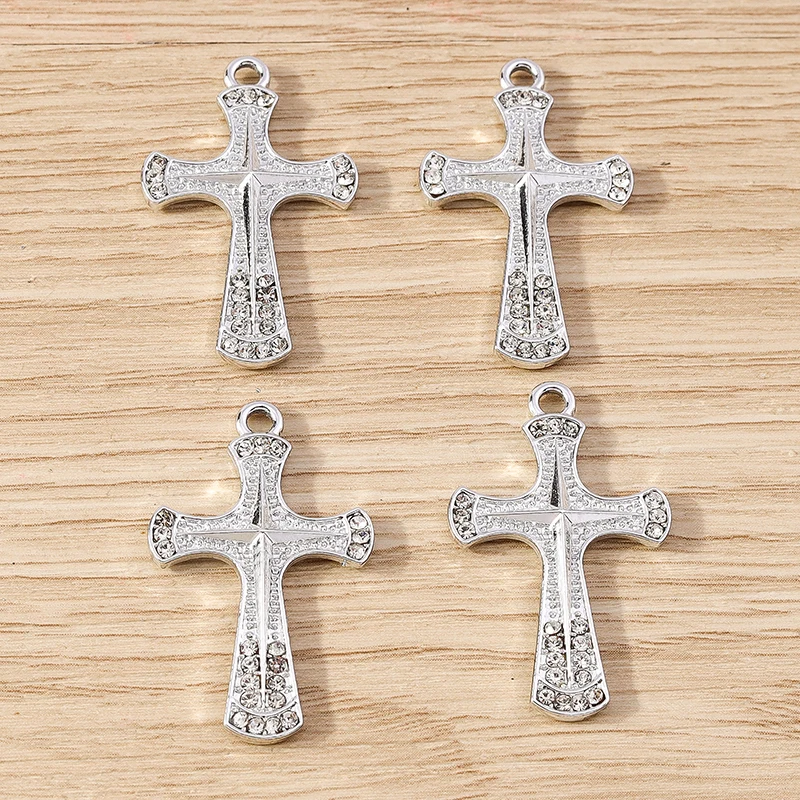 10pcs 19x32mm Cute Metal Crystal Cross Charms Pendants for Jewelry Making Necklaces Earrings Bracelets DIY Crafts Accessories