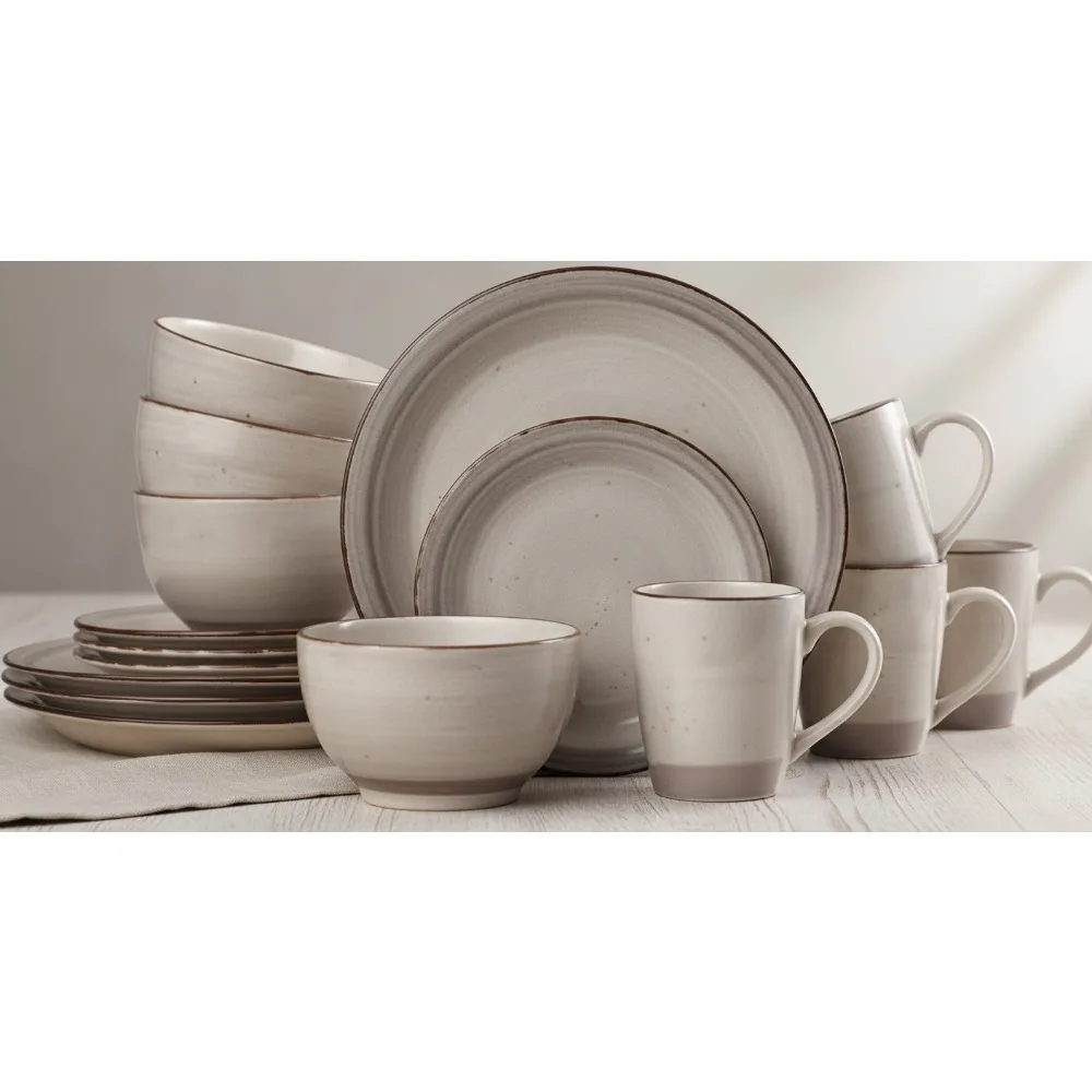 

16-Piece Cream Dinnerware Set for 4, Durable Stoneware Plates & Bowls, Microwave & Dishwasher Safe