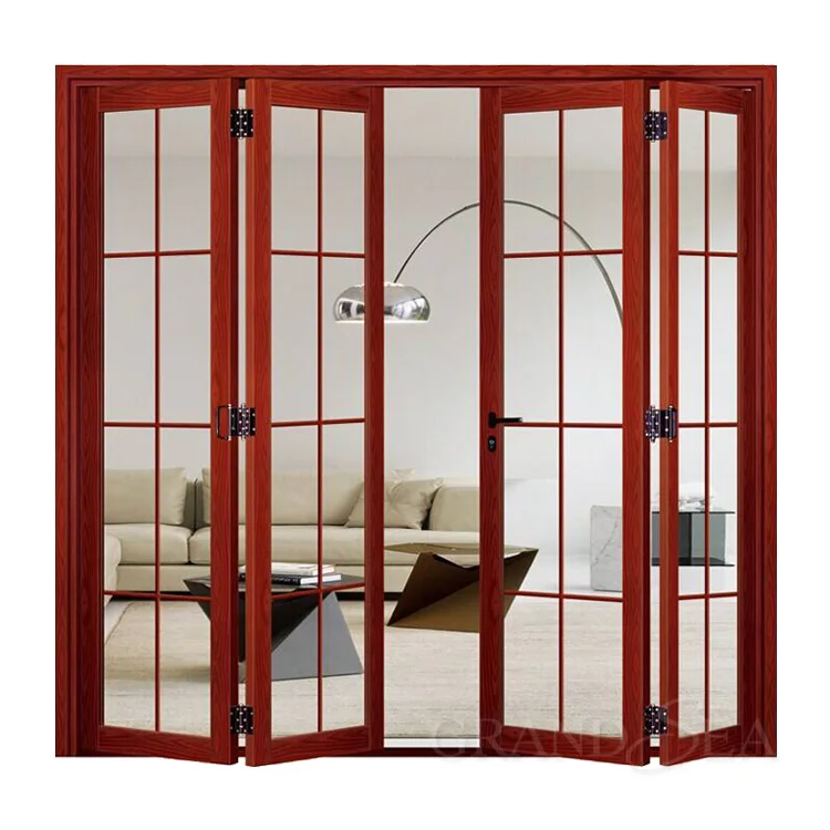 Beautiful Security Soundproof Double Tempered Glass Aluminum Frame Folding Door Latest