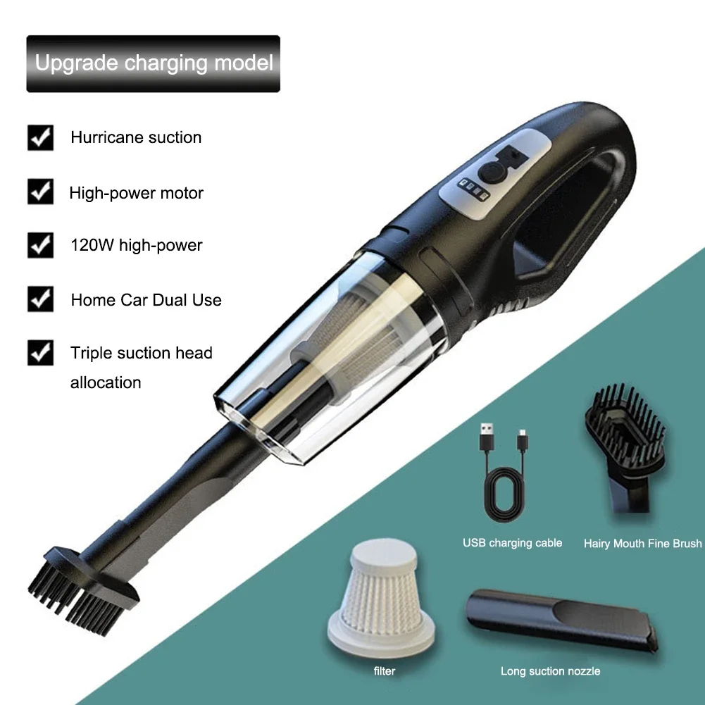 12W Car Cordless Vacuum Cleaner Wet Dry Vacuum Cleaner Powerful Suction Mini Vacuum Cleaner USB Rechargeable for Vehicle/Home