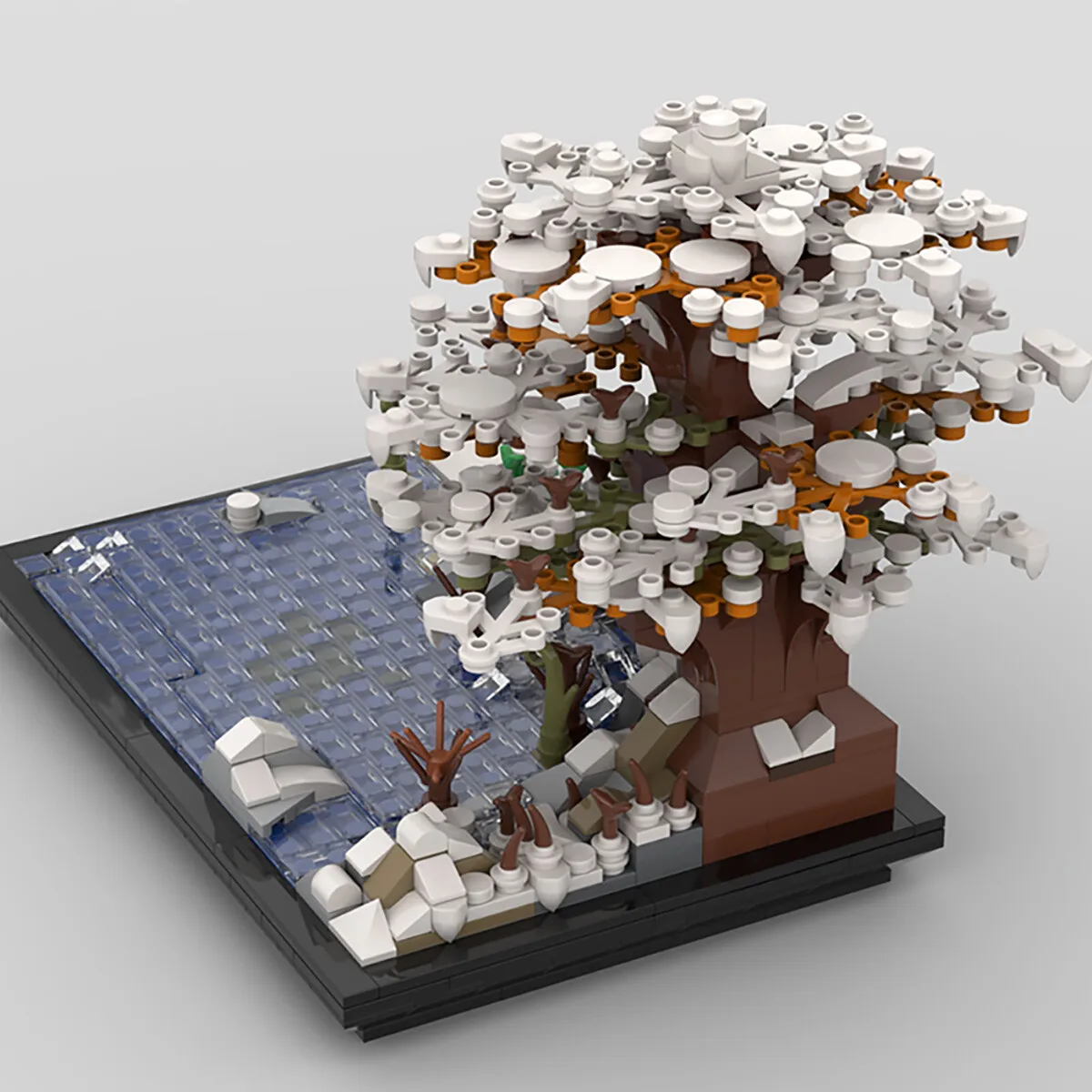 

C4896 Winter Lake and Large Tree with Many Leaves and Many Snow 855 Parts