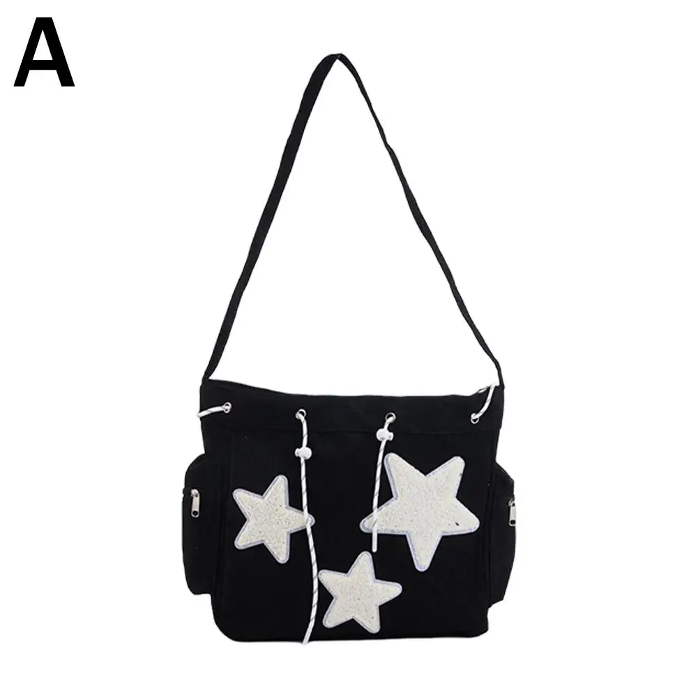 Star Pattern Tote Storage Bag Large Capacity Casual Shoulder Bag Cute Star Drawstring Design Crossbody Bag Korean Street Style