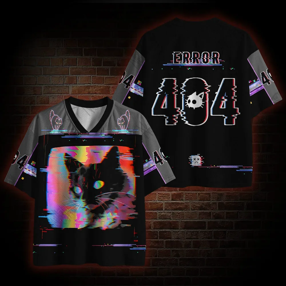 Summer New Item #Technology Cat Error 404# Mesh Quick Drying Large V-neck Outdoor Sports Men's and Women's Short Sleeved T-shirt
