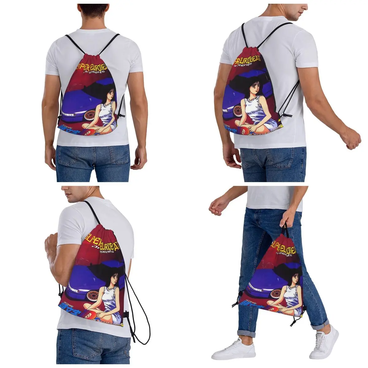 Initial D Mako Super Eurobeat Anim Backpacks Fashion Drawstring Bags Storage Bag Book Bags for Travel School