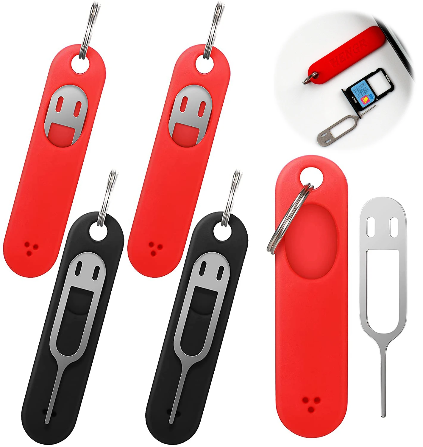 3pcs Silicone SIM Card Pin Keychain Phone ID Card Tray Pins Anti-lost KeyChains Stainless Steel Removal Needle Thimble Keyring