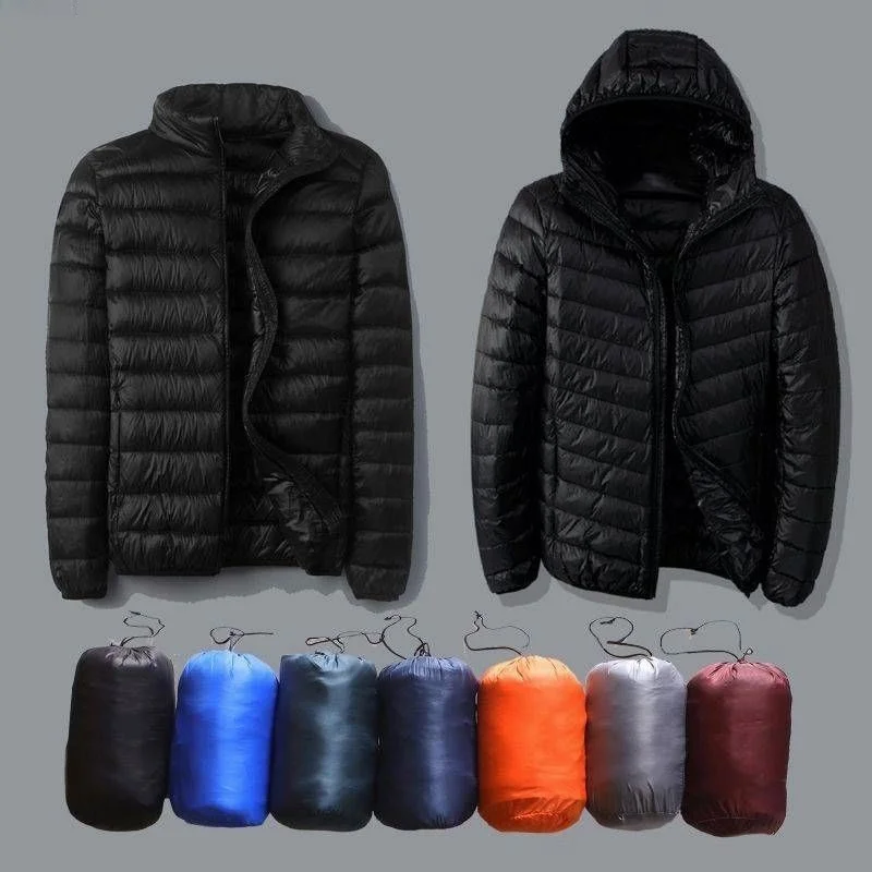 Ultra-Thin down Cotton Jacket for Men Short Collar Hooded Large Size Lightweight Middle-Aged And Young Outerwear