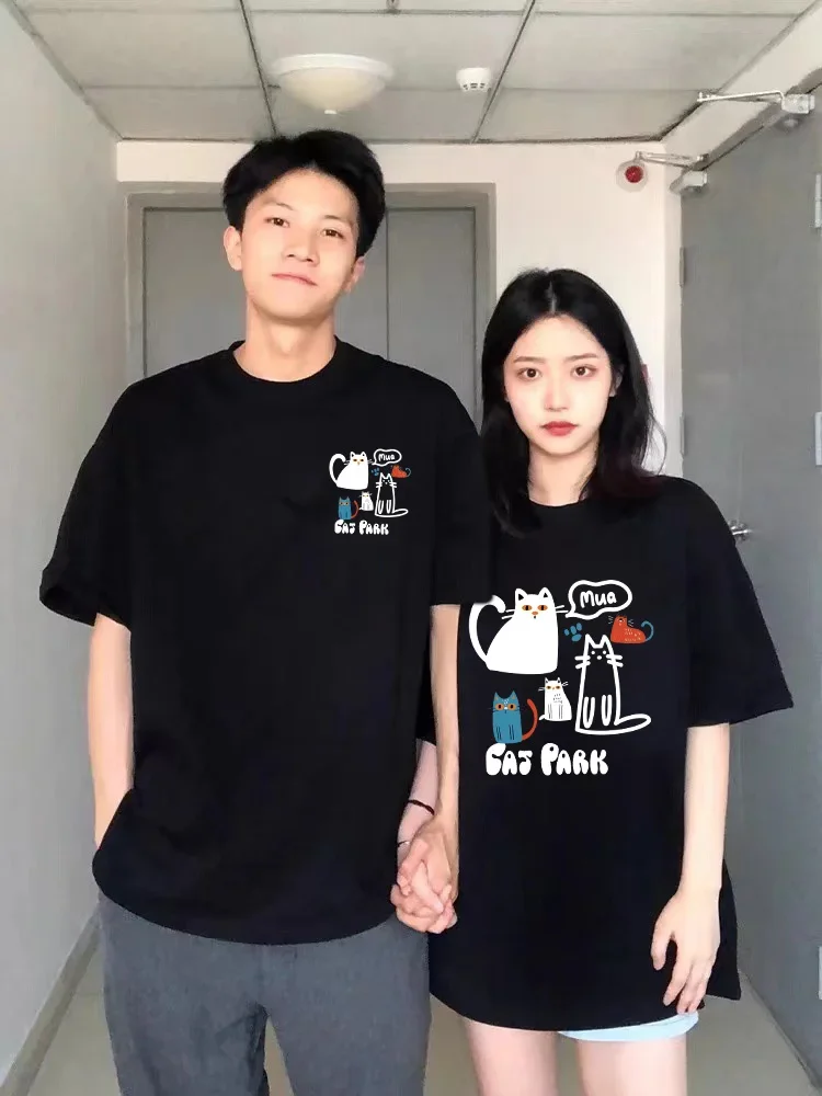 

Футболка Мужская/Женская свободная с коротким рукавом, интересная парная рубашка с принтом мультяшного кота и граффити, повседневный Топ