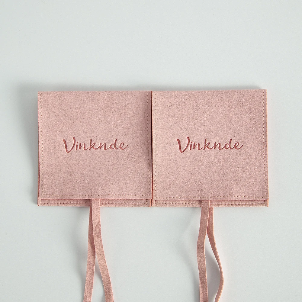 

50pack Custom Logo 13x13cm Jewelry Flap Microfiber Envelope Pink Bag Earring Ring Stud Key Organizer Pouch Gift Party Packaging