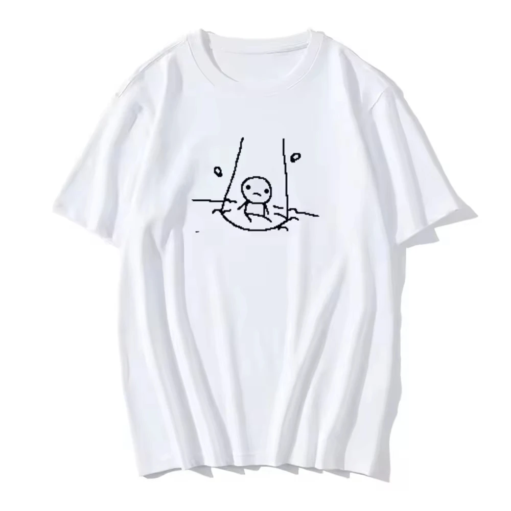 Sad Little Character On Swing Pixel Graphic T Shirt Retro Sketch Casual Streetwear Tee