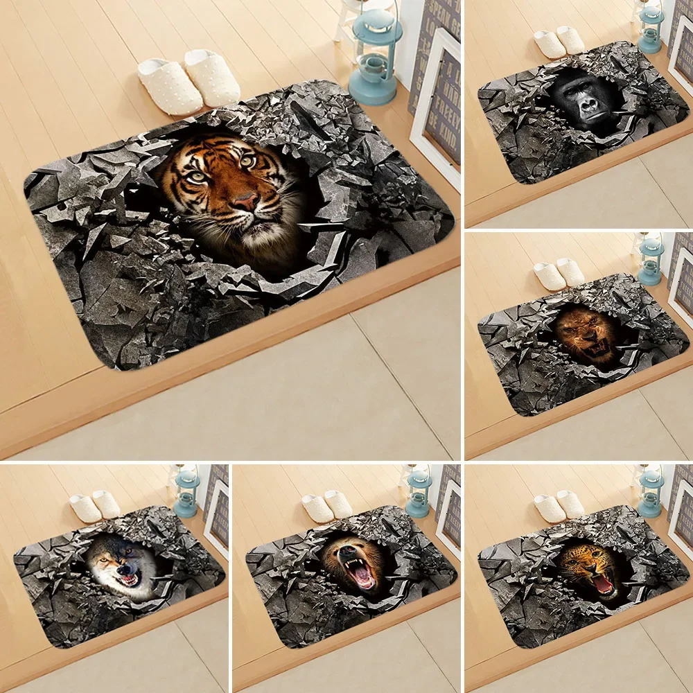 Ferocious Beast Doormat Bear Tiger Wolf Welcome Home Anti-Slip Door Mat Animal Decor Carpet Flannel Door Mat Floor Mat Rug