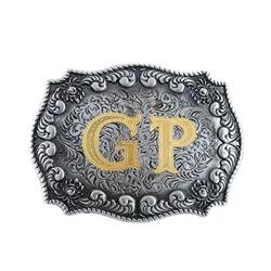 Western Denim Customizable Double-Letter Zinc Alloy Retro Style A To Z Letters Vintage Pattern Leather Belt Buckle For Men