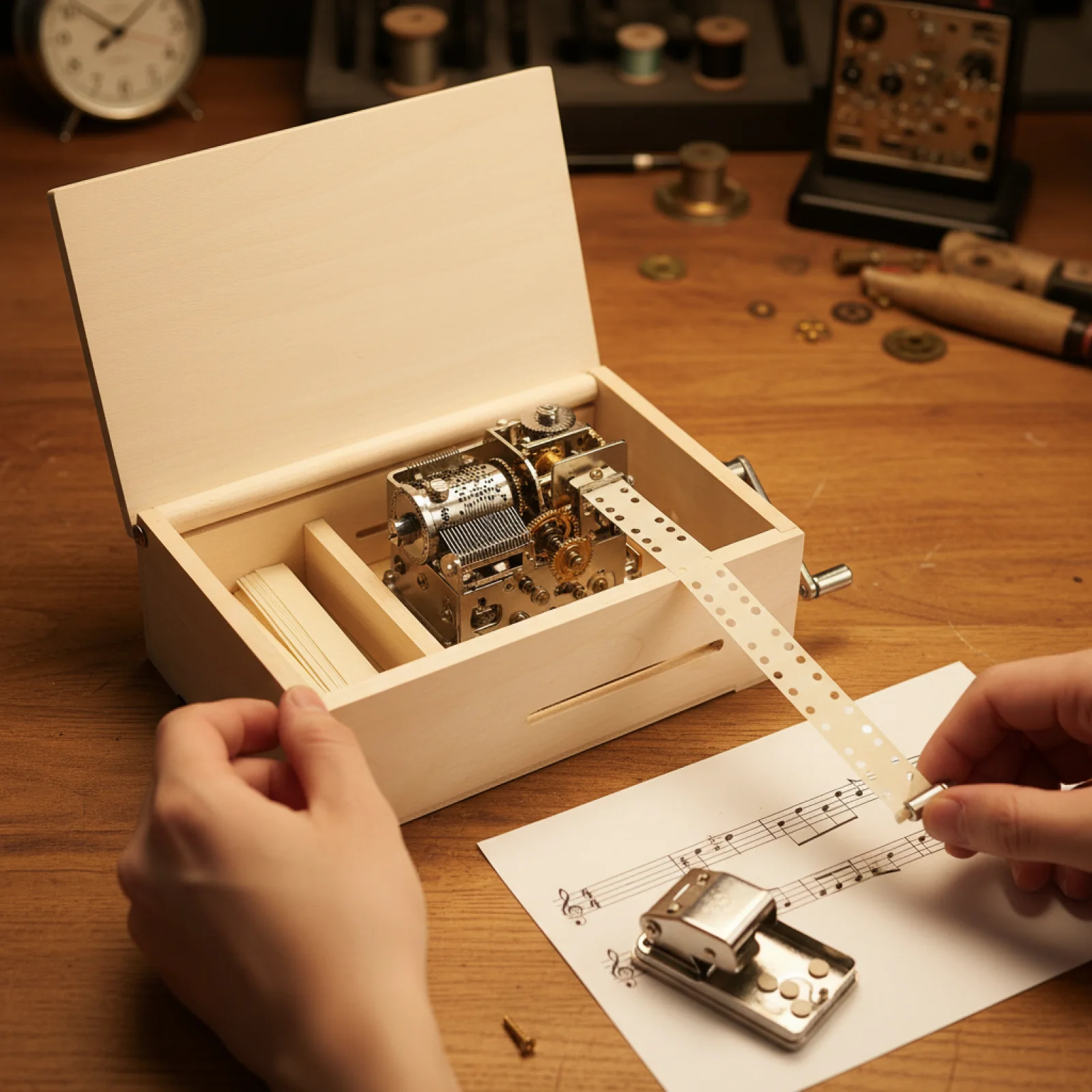 Premium Wooden Music Box DIY Assembly Gift 30 Note Musical Box Parts for Anniversary and Christmas
