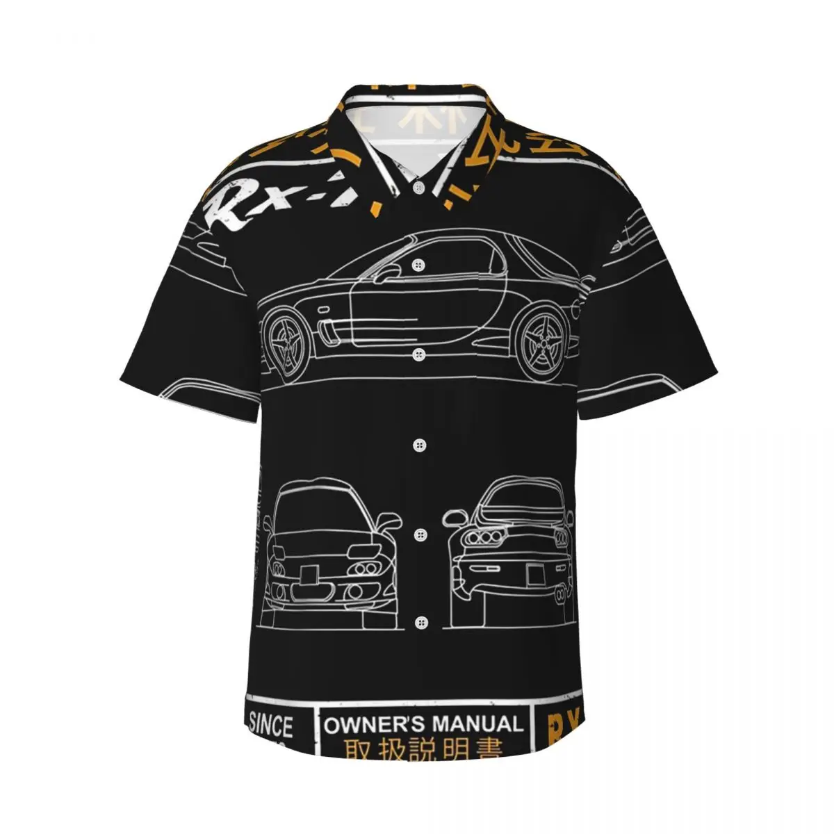 

Blueprint Of The RX7 Men's Shirts Hawaiian Short Sleeve Shirt Casual Lapel Tops for Summer Beach