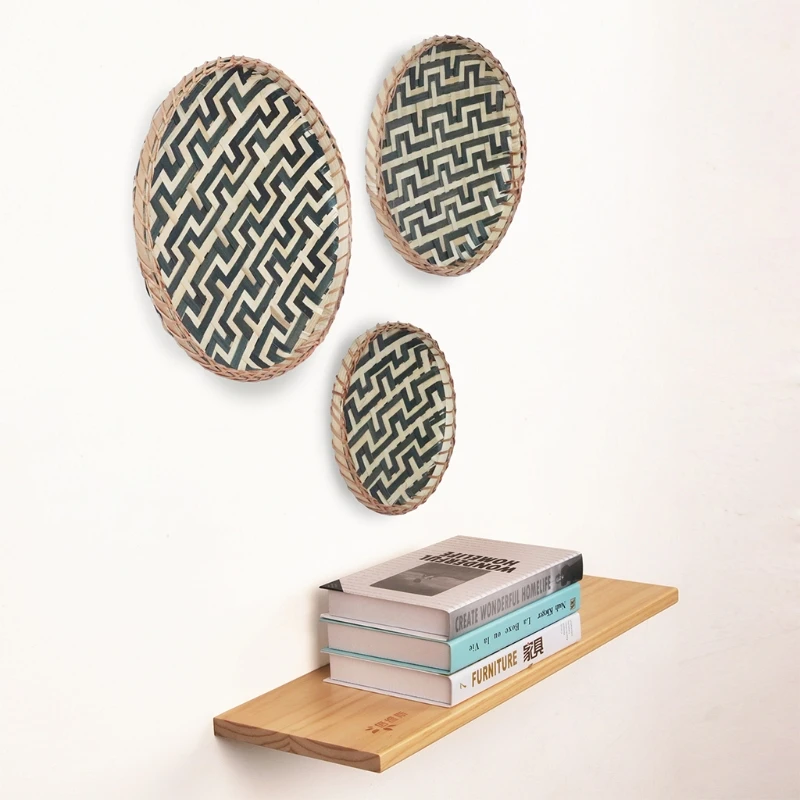 3pcs Decorative Wall Baskets Bamboo Tray Woven Art Decor Handmade Fruit Basket Home Decor Hanging Coffee Serving Bowl