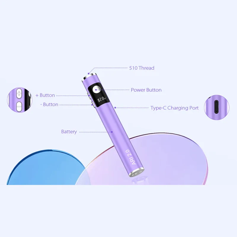 سلسلة أقلام العربة الأصلية Yocan ARI 2.0 510 - شاشة OLED ذات جهد متغير عادي بالإضافة إلى صغير 1.8 فولت - 4.2 فولت تناسب أي عربات خيط 510 #5