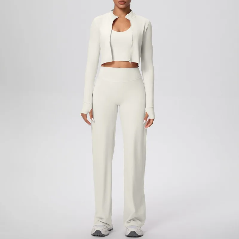 

Женский тонкий комплект для йоги, однотонный, плотный, быстросохнущий, с широкими штанинами, висящий на шее, жилет из трех предметов, спортивный комплект для фитнеса на открытом воздухе