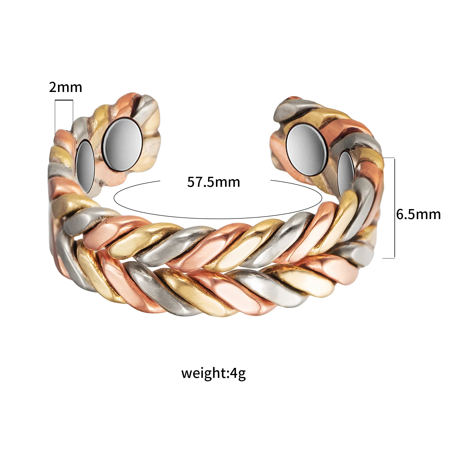 Wollet Copper Ring for Women Magnetic Ring, Braided Tri Tone Pure Copper Rings with Magnet Jewelry Gift