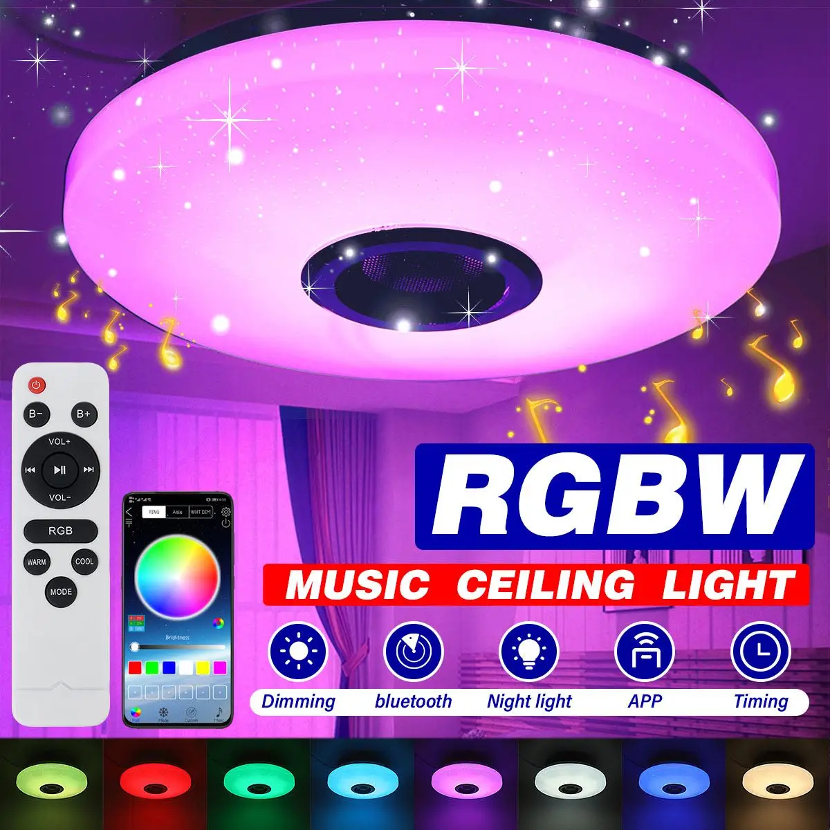 RGB 80W Dimmable Music Ceiling lamp Remote&APP control Ceiling Lights AC180-265V for home bluetooth speaker lighting Fixture