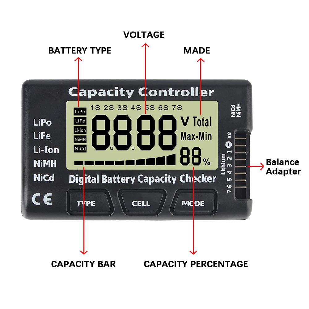 Imagem -05 - Battery Voltage Capacidade Checker For rc Cars And Boats Power Battery Tester Cell Meter Li-ion Life Nimh Nicd Lipo 17s