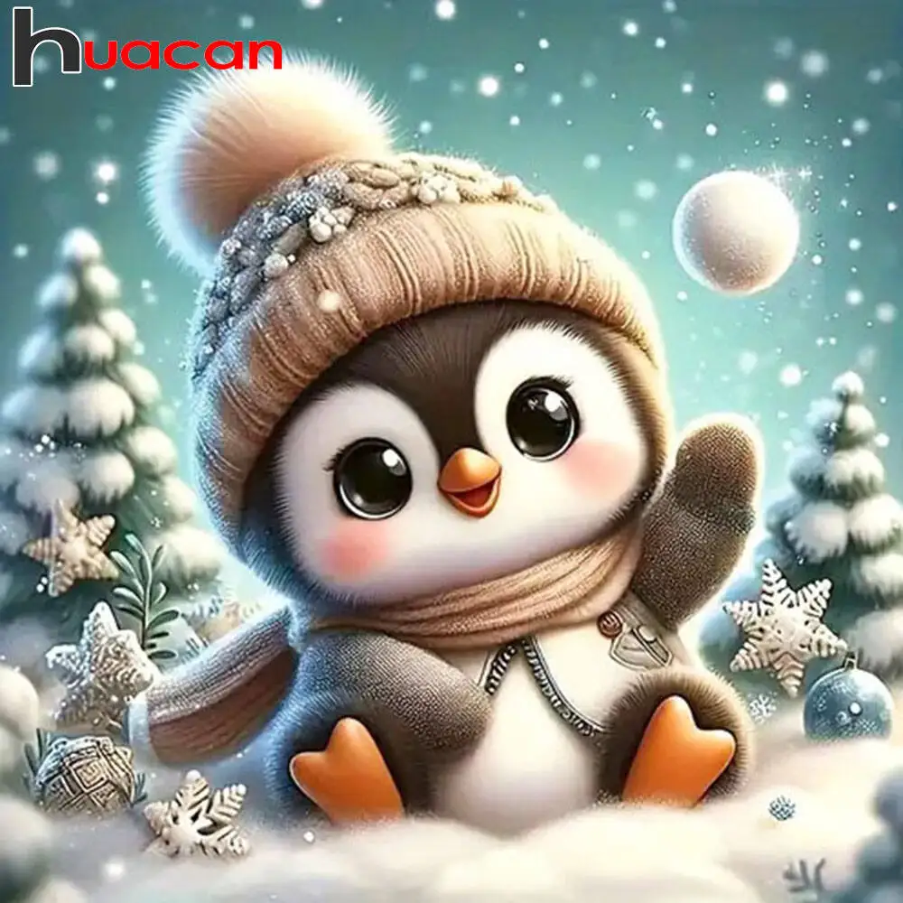 Huacan Vollquadrat Rundbohrer Diamantgemälde Pinguin Winter Diamant Mosaik Cartoon Kunst Dekorative Gemälde
