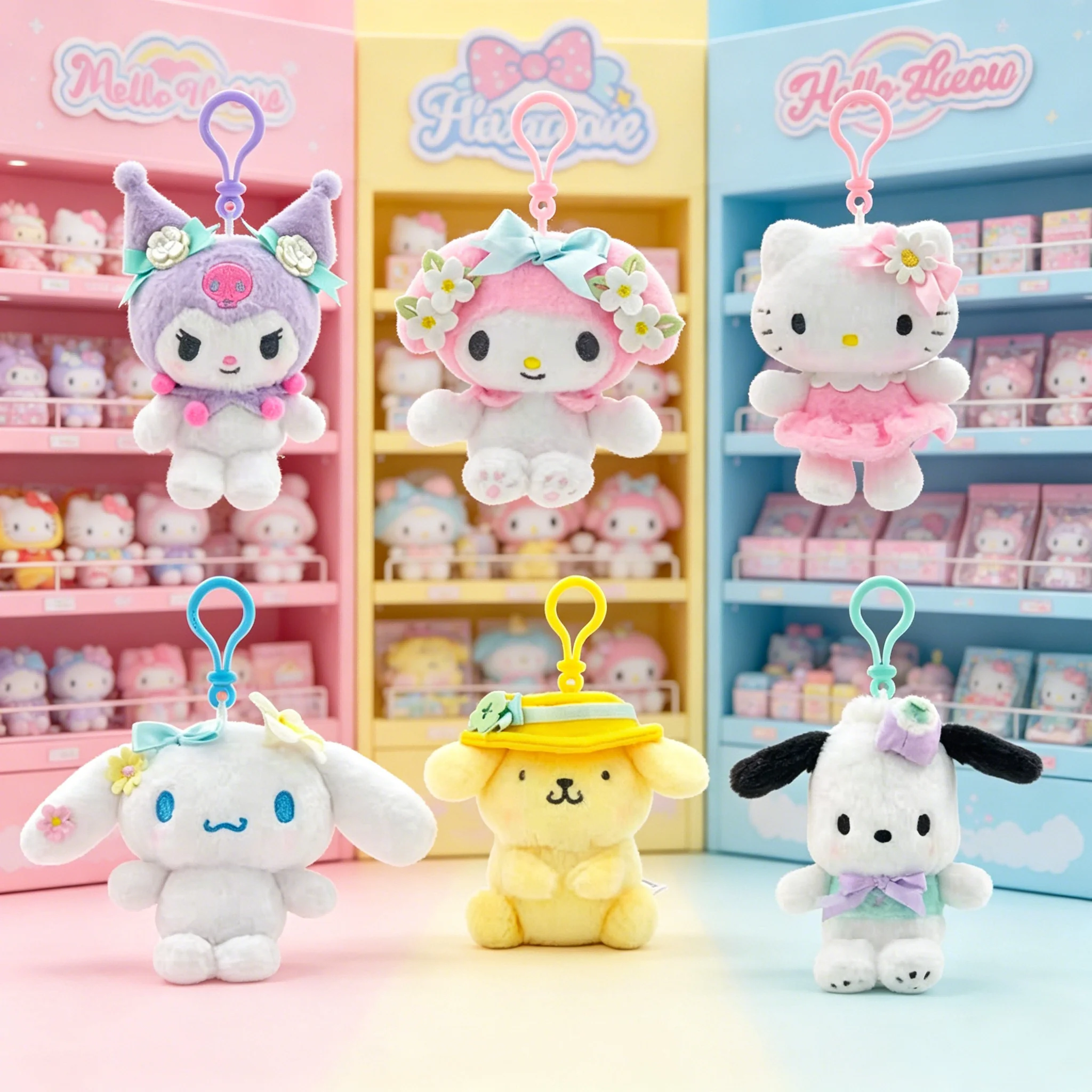 Sanrio Hello Kitty Kuromi Melody Pachacoo Cinnamoroll Plüschtiere Anhänger Niedlicher KT Schlüsselanhänger Anime Schlüsselanhänger Weihnachtsgeschenk
