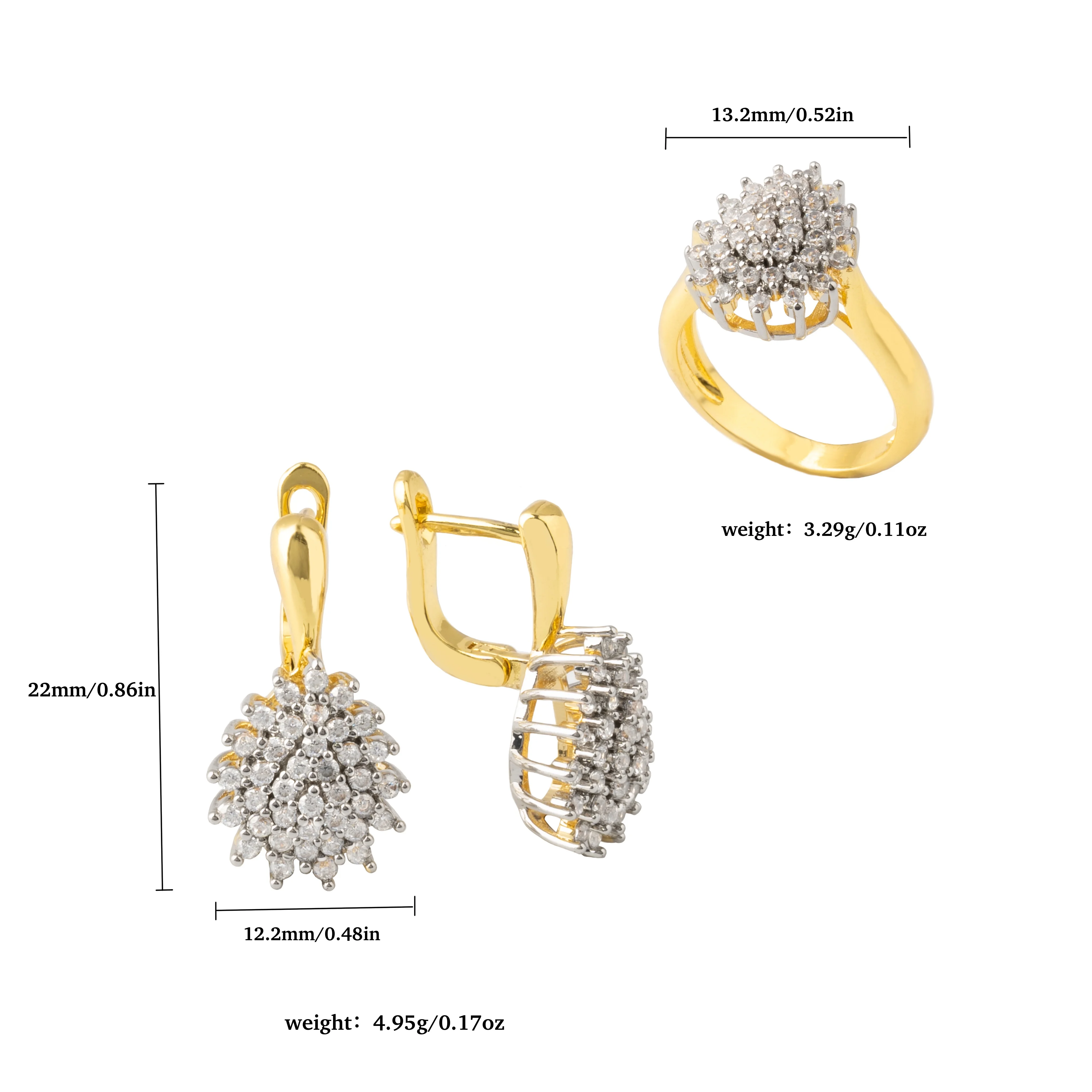 The Plant Shape Shiny Inlaid Zircon Sets Hoop Earrings Ring For Women or Girls Copper 2 Color 14K Plating Gold Wedding Jewelry