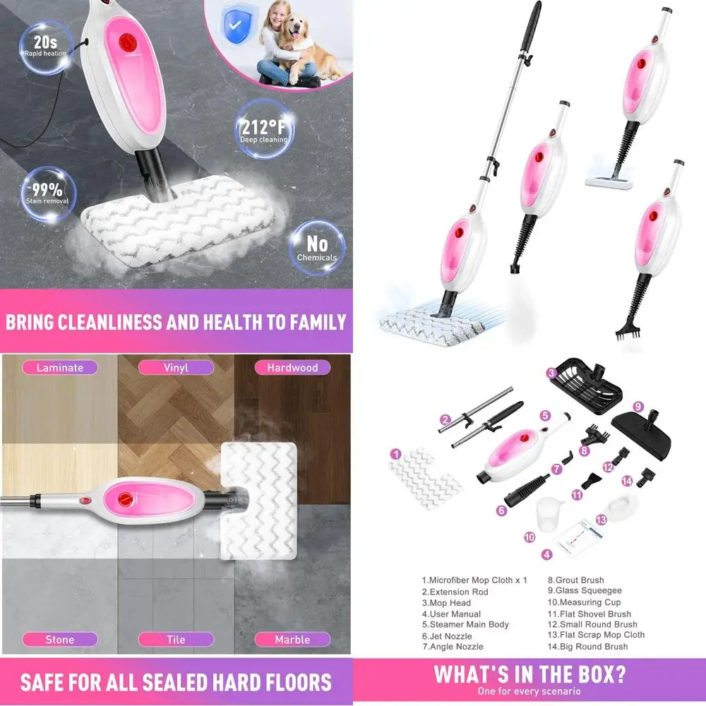 

Multi-Surface Steam Cleaner: 10-in-1 Detachable Handheld Mop for Floors, Windows, Clothes & More