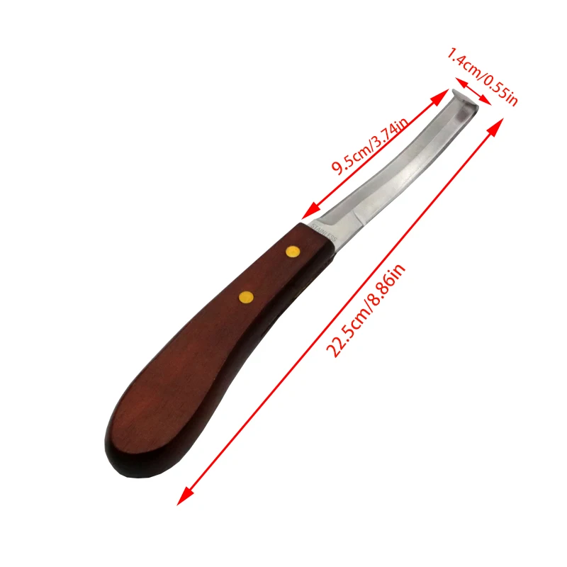 Couteau en fer à cheval avec manche en bois, acier inoxydable, à double tranchant et en forme d'anneau, outils de coupe de sabots de bovins et de moutons, 2 pièces