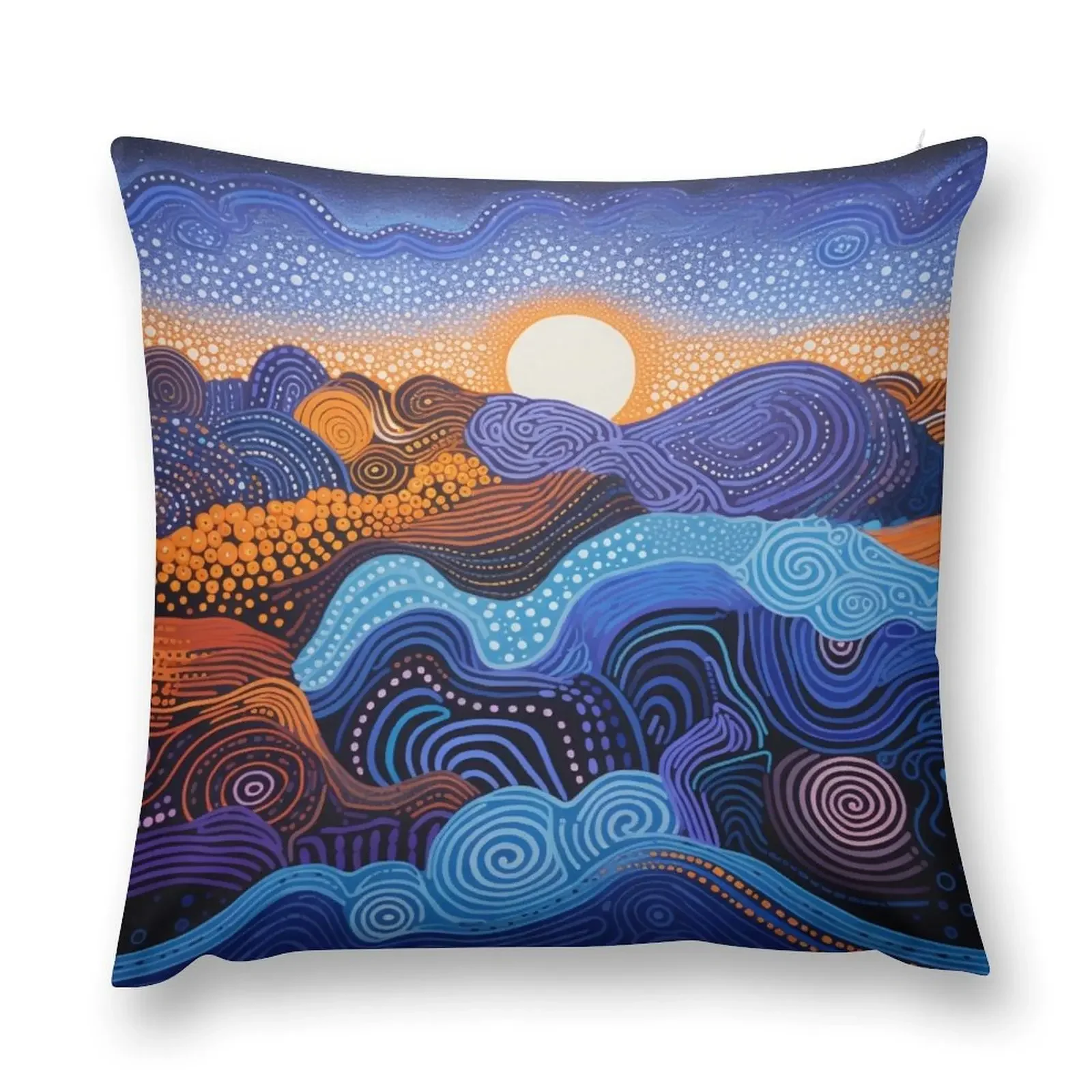 

Aboriginal Authentic Art - With Waves and Sunrise Abstract Throw Pillow Pillow Cases Plaid Sofa christmas cushions covers pillow