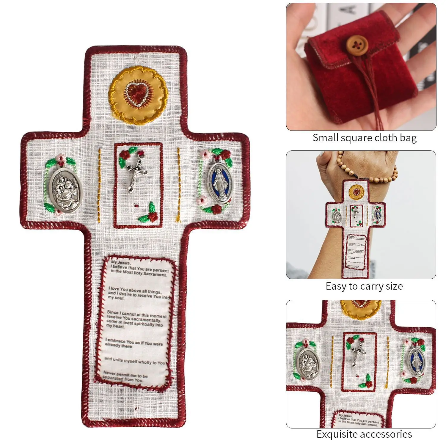 

Handmade Pocket Prayer Quilt with Cross - Mini Scripture Quilt for Christian Spiritual Encouragement