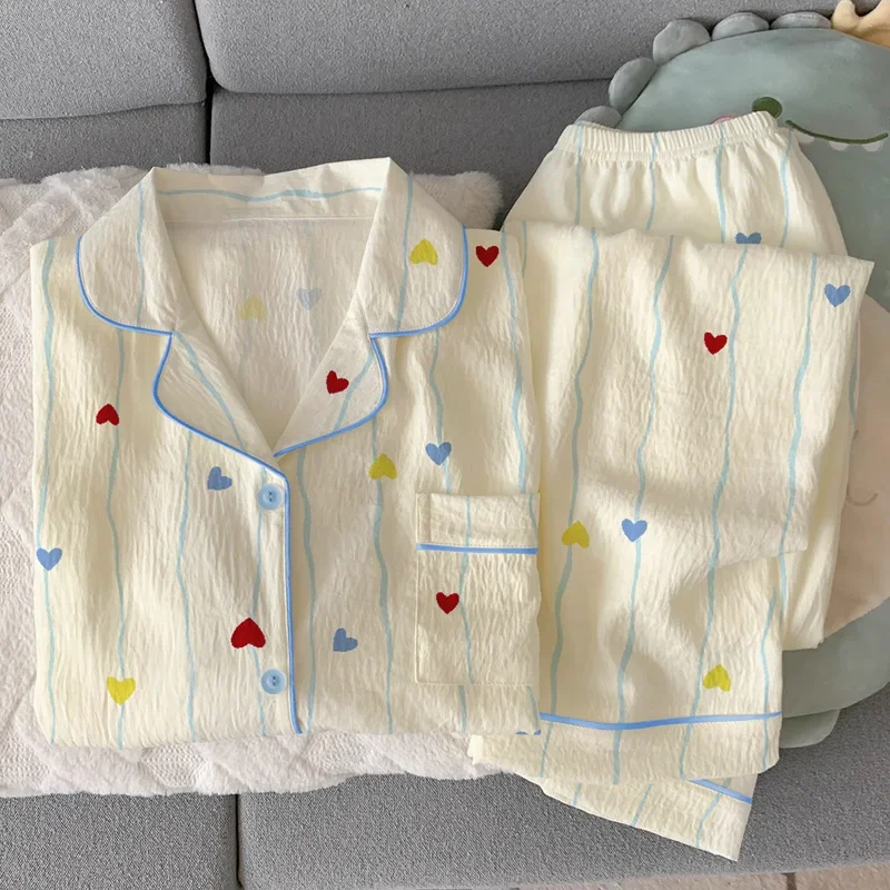 Women's New Cloud Cotton Pajamas, Spring and Summer, Simple Short Sleeve and Long Pants, Cozy and Comfortable Loungewear Set