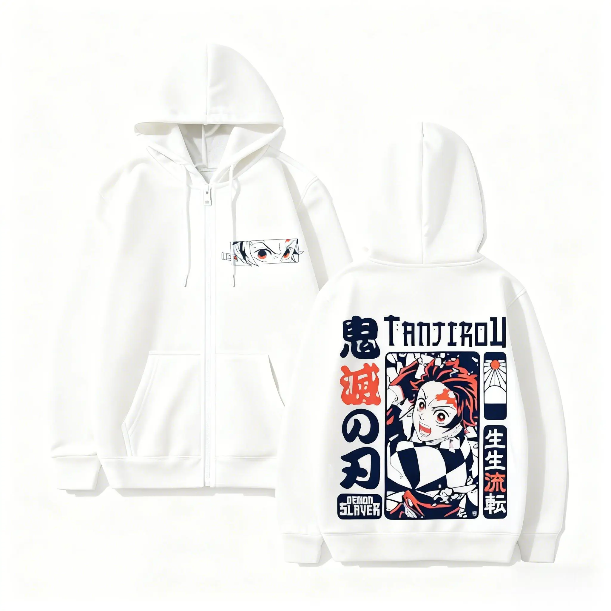 Demon Slayer Tanjiro Zip Up Hoodie Heren Dames Anime Cosplay Streetwear Sweatshirt met capuchon 2026 Winter Casual Pullover Jacket Top