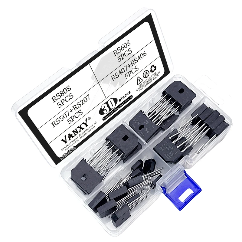 6 values rectifier bridge kit RS207 RS406 RS407 RS507 RS608 RS808 4 pins diode total 30 pcs