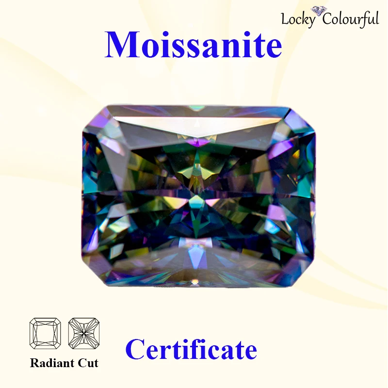 

Moissanite Radiant Cut VVS1 Rainbow Green Color for DIY Charms with GRA Certificate Beads Jewelry Making Necklace Rings Material