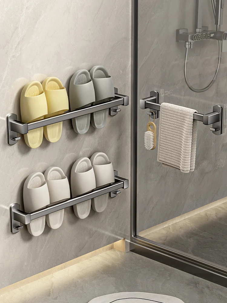 Bathroom slipper rack without punching, bathroom storage rack, shoe storage tool, toilet door wall hanging rack for drainage