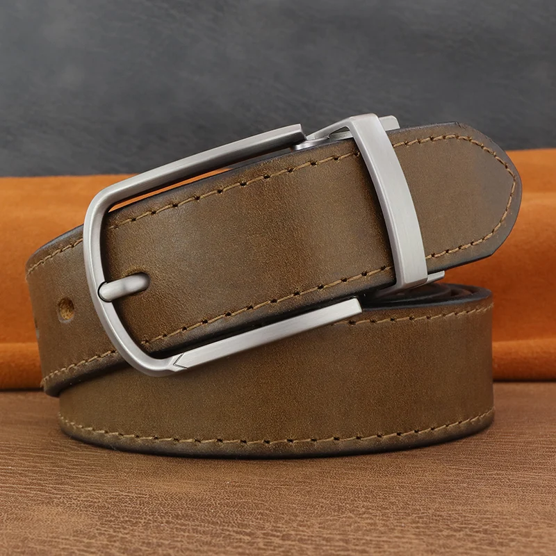 Retro Khaki jeans men designer belts high quality brand top cow genuine leather young men pin buckle casual fashion ceinture hom